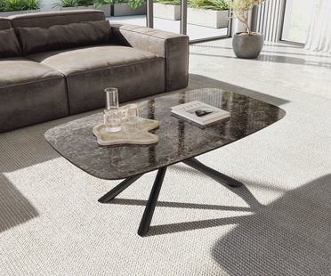 DELIFE Salontafel Edge Boot 120x70 cm keramiek Laminam® Emperador Extra Lucidato donkerbruin Sarity zwart metaal