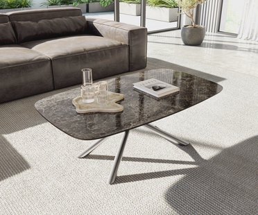 DELIFE Salontafel Edge Boot 120x70 cm keramiek Laminam® Emperador Extra Lucidato donkerbruin Sarity geborsteld roestvrij staal