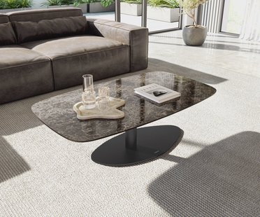 DELIFE Salontafel Edge Boot 120x70 cm keramiek Laminam® Emperador Extra Lucidato donkerbruin Vibany zwart metaal