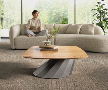 DELIFE Salontafel Edge Boot 90x90 cm Eiken Naturel Zwitserse rand Parabi metallic zilver