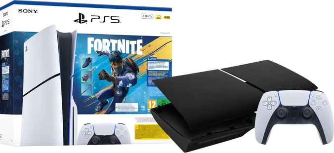 PlayStation 5 Slim Disc Edition Fortnite bundel + Covers Zwart + Extra Controller Wit