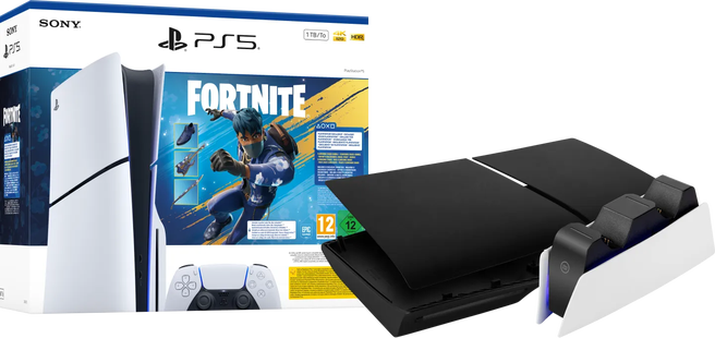 PlayStation 5 Slim Disc Edition Fortnite bundel + Covers Zwart + Oplaadstation