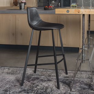 Dutchbone Barkruk 'Franky' PU (zithoogte 65cm), kleur Zwart