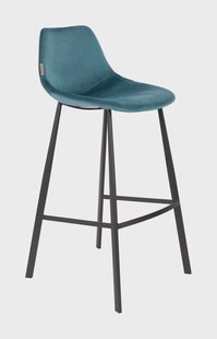 Dutchbone Barkruk 'Franky' Velvet (zithoogte 80cm), kleur Petrol