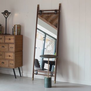 Dutchbone Spiegel 'Riva' 180 x 59.5cm, beukenhout / leer / messing