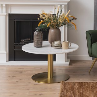 Bendt Ronde Salontafel 'Naima' wit Marmer/Brass, 80cm