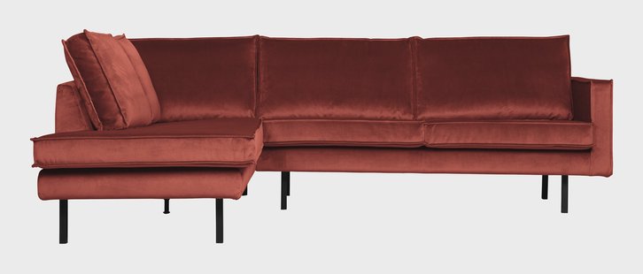 WOOOD Hoekbank 'Rodeo' Links, Velvet, kleur Chestnut