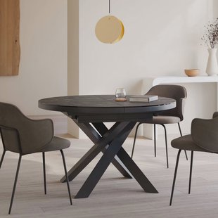 Kave Home Uitschuifbare Ronde Eettafel 'Vashti' 120-160 x 120cm, kleur Zwart Marmer