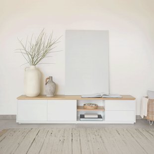 Kave Home TV-meubel 'Abilen' Eiken, 200 x 44cm, kleur Wit
