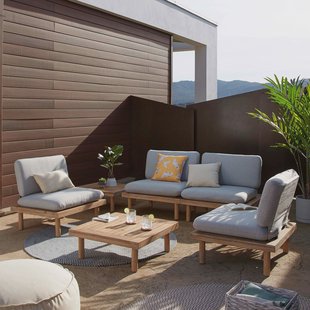 Kave Home Loungeset 'Viridis' 4 fauteuils + 2 tafels, Acaciahout