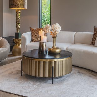 Richmond Ronde Salontafel 'Ironville' Ø90cm, goud / zwart marmer