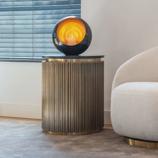 Richmond Ronde Bijzettafel 'Ironville' Ø 50cm, kleur goud / zwart marmer