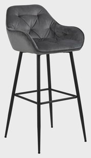 Bendt Barkruk 'Loren' Velvet, kleur Dark Grey (zithoogte 79cm)