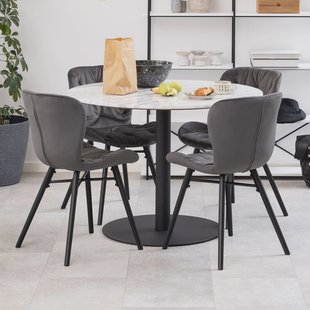 Bendt Ronde Eettafel 'Clement' Ø105cm, Wit Marmer/Zwart, kleur Wit/Zwart