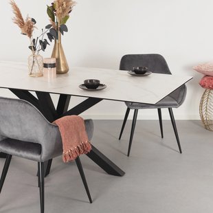 Sohome Eettafel 'Parker' Keramiek met marmerlook, 200 x 100cm, kleur Wit
