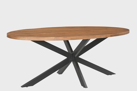 LivingFurn Ovale Eettafel 'Rocky' Mangohout en staal, 210 x 110cm