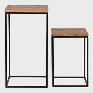 LABEL51 Zuil 'Vintage' Set van 2 stuks, Mangohout, kleur Naturel