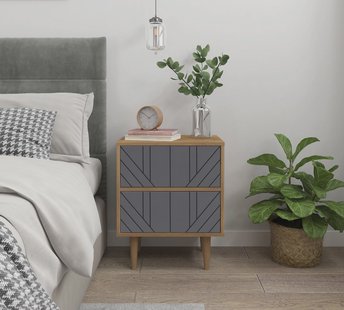 Artistiq Nachtkastje 'Beckham' 2 lades, kleur Grijs / Naturel