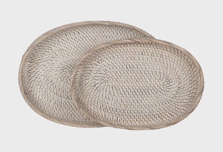 MUST Living Dienblad 'Saint Barths' Ovaal, Rotan, Set van 2 stuks