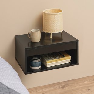 Bendt Zwevend Nachtkastje 'Daeg' Met 1 lade en open vak, kleur Zwart