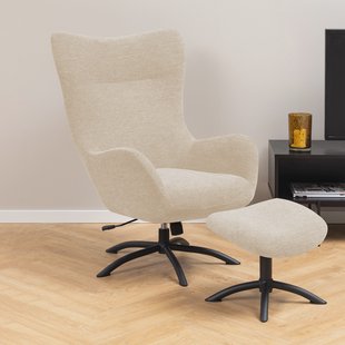 Bendt Draaifauteuil 'Keaton' met voetenbankje, kleur Beige