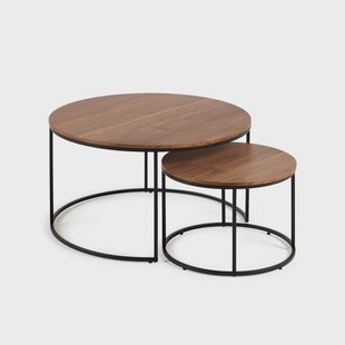 Kave Home Ronde Bijzettafel 'Yoana' Walnoot en metaal, Set van 2 stuks, kleur Bruin