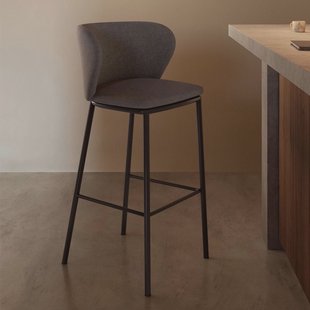 Kave Home Barkruk 'Ciselia' Chenille, kleur Donkergrijs (zithoogte 75cm)