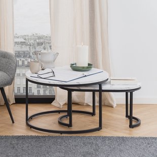 Bendt Salontafel 'Flemming' Set van 2 stuks, Marmerlook, kleur Wit