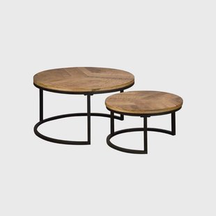 Tower Living Ronde Salontafel 'Viola' Mangohout, Set van 2 stuks, kleur Naturel