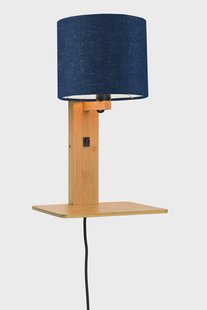GOOD&MOJO Wandlamp 'Andes' Bamboe en Eco linnen, Met plank, kleur Denimblauw/Naturel