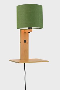GOOD&MOJO Wandlamp 'Andes' Bamboe en Eco linnen, Met plank, kleur Groen/Naturel