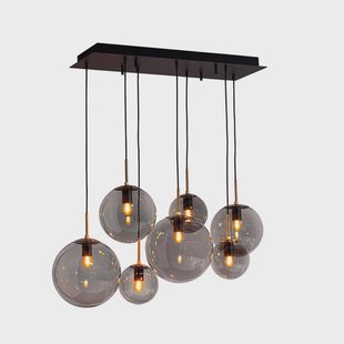 By Rydéns By Rydens hanglamp Laura, lengte 86 cm, 7-lamps, rookgrijs