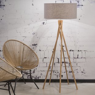 Good&Mojo Vloerlamp 'Kilimanjaro' Bamboe en Eco linnen, kleur Lichtgrijs