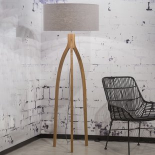 Good&Mojo Vloerlamp 'Annapurna' Bamboe en Eco linnen, kleur Lichtgrijs