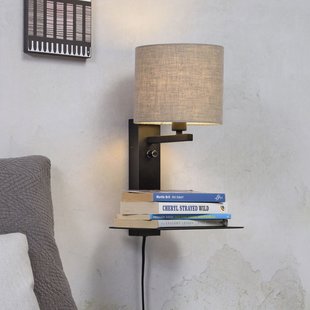its about RoMi Wandlamp 'Florence' Met plank en USB, kleur Donkerbeige