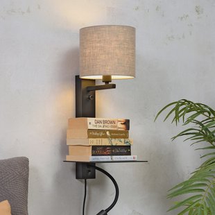 its about RoMi Wandlamp 'Florence' Met stoffen kap en leeslamp, kleur Donkerbeige