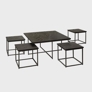 RENEW Salontafel 'Via' Teakhout, Set van 5 stuks, kleur Zwart