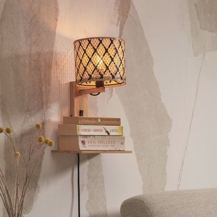 GOOD&MOJO Wandlamp 'Java' Met plankje, Bamboe, kleur Naturel/Zwart