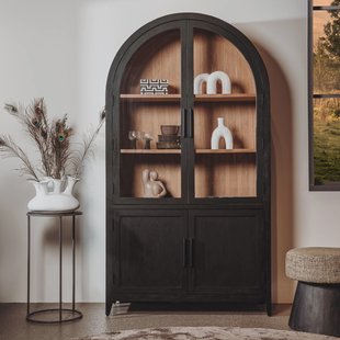 Tower Living Vitrinekast 'Rotondi' Mangohout en eikenfineer, 220 x 120cm, kleur Zwart