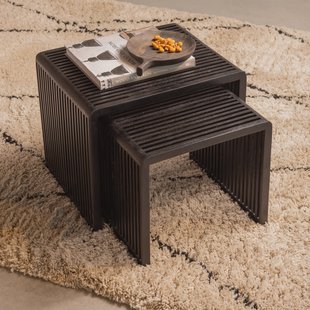 WOOOD Bijzettafel 'Willa' Set van 2 stuks, Teakhout, kleur Zwart