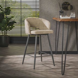 LifestyleFurn Barstoel 'Arnie' Bouclé, kleur Zand (zithoogte 69cm)