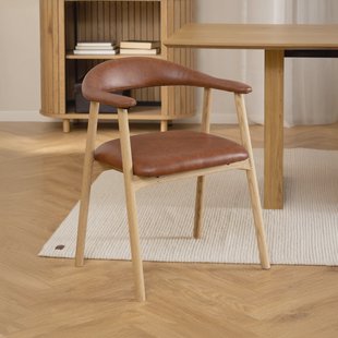 Bendt Eetkamerstoel 'Gerado' Eikenhout en PU leer, kleur Bruin