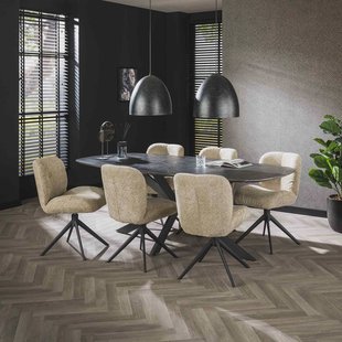 LifestyleFurn Eettafel 'Toria' Deens ovaal, Marmerlook, 215 x 105cm