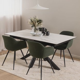 Bendt Uitschuifbare Eettafel 'Line' Keramiek, 168/210 x 90cm, kleur Wit