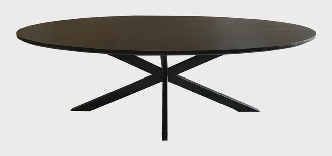 Livingfurn Ovale Eettafel 'Jesper' Mangohout, 240 x 110cm, kleur Zwart