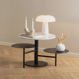 Bendt Salontafel / Bijzettafel 'Saprina' Marmer en staal, Met 3 bladen, kleur Wit