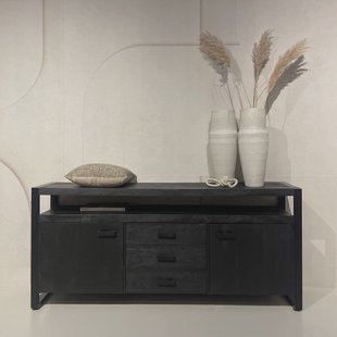 Livingfurn Dressoir 'Norris' Mangohout en staal, 180 cm, kleur zwart