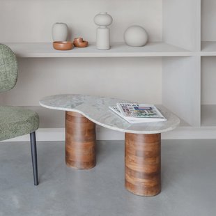 ZILT Organische Salontafel 'Patty' Marmer en mangohout, 86 x 48cm