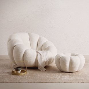 Artistiq Fauteuil 'Dontavis' Teddy incl. poef, kleur Wit