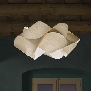 LZF LAMPS LZF hanglamp Swirl, ivoorkleurig/nikkelkleurig, Ø 75 cm, hout